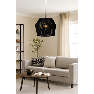 El Yapımı Bohem Makrome Avize – Siyah | Diamante 30 cm