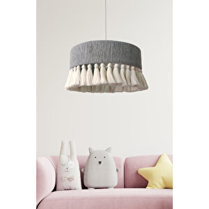 El Yapımı Bohem Makrome Avize – Gri | Lagertha 35 cm