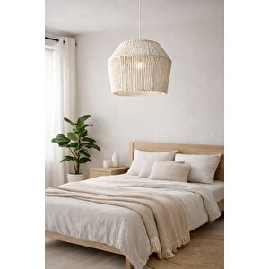 El Yapımı Bohem Makrome Avize – Ekru | Diamante 30 cm