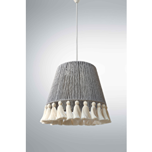 El Yapımı Bohem Makrome Avize – Gri | Arne Retro 30 cm