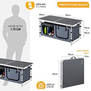 Haegs Saklama Dolaplı Kamp Masası, Outdoor Kamp Mutfağı, Kamp Dolabı, Katlanabilir Kamp Piknik Masası, Seyahat Mutfağı, Mutfak Dolabı, Depolama Bölmeli, Dış Mekan Mutfağı 80-50cm- Antrasit