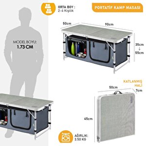 Haegs Saklama Dolaplı Kamp Masası, Outdoor Kamp Mutfağı, Kamp Dolabı, Katlanabilir Kamp Piknik Masası, Seyahat Mutfağı, Mutfak Dolabı, Depolama Bölmeli, Dış Mekan Mutfağı 80-50cm- Kumaş Desenli