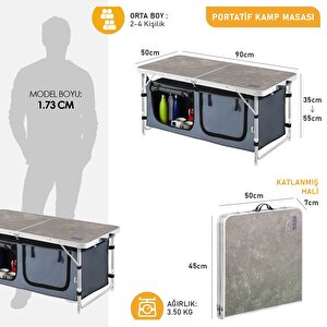 Haegs Saklama Dolaplı Kamp Masası, Outdoor Kamp Mutfağı, Kamp Dolabı, Katlanabilir Kamp Piknik Masası, Seyahat Mutfağı, Mutfak Dolabı, Depolama Bölmeli, Dış Mekan Mutfağı 80-50cm- Mermer Desenli