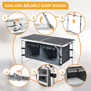 Haegs Saklama Dolaplı Kamp Masası, Outdoor Kamp Mutfağı, Kamp Dolabı, Katlanabilir Kamp Piknik Masası, Seyahat Mutfağı, Mutfak Dolabı, Depolama Bölmeli, Dış Mekan Mutfağı 80-50cm- Mermer Desenli