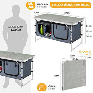 Haegs Saklama Dolaplı Kamp Masası, Outdoor Kamp Mutfağı, Kamp Dolabı, Katlanabilir Kamp Piknik Masası, Seyahat Mutfağı, Mutfak Dolabı, Depolama Bölmeli, Dış Mekan Mutfağı 120-60cm- Kumaş Desenli