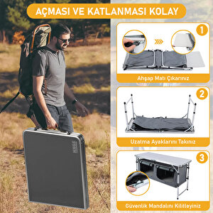 Haegs Saklama Dolaplı Kamp Masası, Outdoor Kamp Mutfağı, Kamp Dolabı, Katlanabilir Kamp Piknik Masası, Seyahat Mutfağı, Mutfak Dolabı, Depolama Bölmeli, Dış Mekan Mutfağı 120-60cm- Mermer Desenli