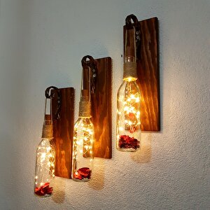 Led Işıklı, Ceviz Renkli Duvar Aplik, Üçlü Set