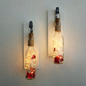 Dekoratif Led Işıklı, Şişe Model, Beyaz Duvar Dekor, İkili Set