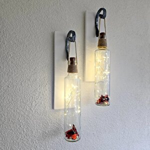 Dekoratif Led Işıklı, Şişe Model, Beyaz Duvar Dekor, İkili Set