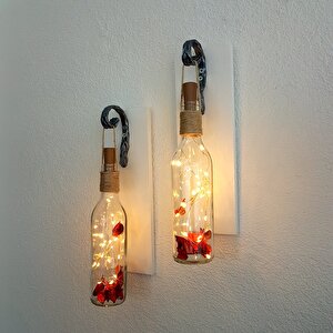 Dekoratif Led Işıklı, Şişe Model, Beyaz Duvar Dekor, İkili Set