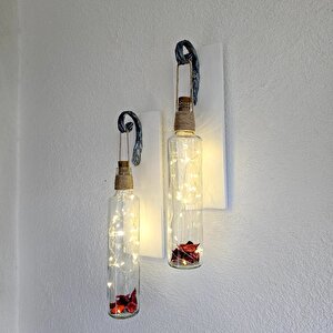 Dekoratif Led Işıklı, Şişe Model, Beyaz Duvar Dekor, İkili Set
