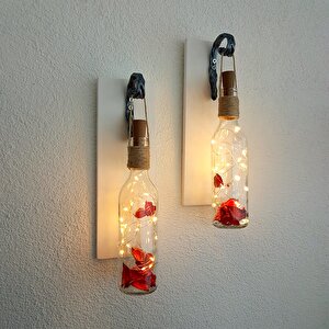 Dekoratif Led Işıklı, Şişe Model, Beyaz Duvar Dekor, İkili Set