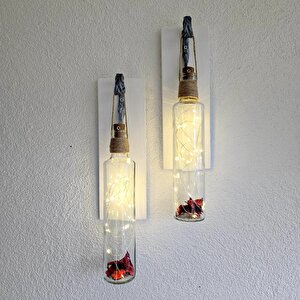Dekoratif Led Işıklı, Şişe Model, Beyaz Duvar Dekor, İkili Set