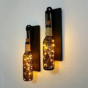 Retro Yeşil Şişeli Led Işıklı, Mat Siyah Aplik, 2 Li Set