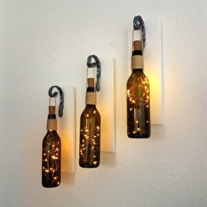 Dekoratif Led Işıklı, Retro Yeşil Şişeli Beyaz, Duvar Dekor, Üçlü Set