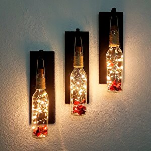 Led Işıklı, Mat Siyah Renkli Duvar Aplik, 3 Lü Set
