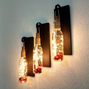 Led Işıklı, Mat Siyah Renkli Duvar Aplik, 3 Lü Set