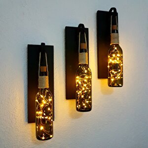 Retro Yeşil Şişeli Led Işıklı, Mat Siyah Aplik, 3 Lü Set