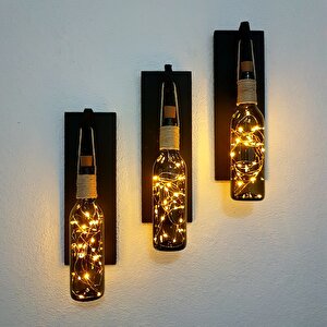 Retro Yeşil Şişeli Led Işıklı, Mat Siyah Aplik, 3 Lü Set