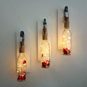 Dekoratif Led Işıklı, Şişe Model, Beyaz Duvar Dekor, Üçlü Set