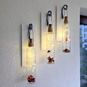 Dekoratif Led Işıklı, Şişe Model, Beyaz Duvar Dekor, Üçlü Set