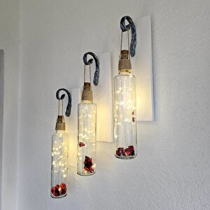 Dekoratif Led Işıklı, Şişe Model, Beyaz Duvar Dekor, Üçlü Set