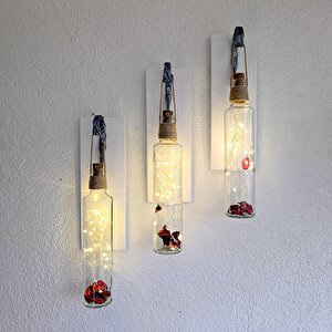 Dekoratif Led Işıklı, Şişe Model, Beyaz Duvar Dekor, Üçlü Set