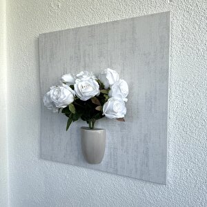 Kabartma Dokulu, Beyaz Gül Çiçekli 3d Tablo
