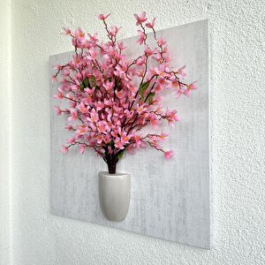 Kabartma Dokulu, Pembe Sakura Çiçekli 3d Tablo