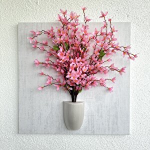 Kabartma Dokulu, Pembe Sakura Çiçekli 3d Tablo