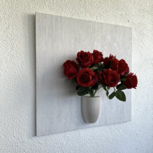Kabartma Dokulu, Kırmızı Gül Çiçekli 3d Tablo