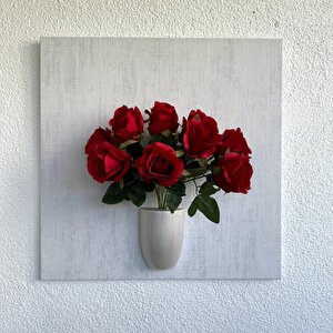 Kabartma Dokulu, Kırmızı Gül Çiçekli 3d Tablo