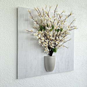 Kabartma Dokulu, Beyaz Sakura Çiçekli 3d Tablo