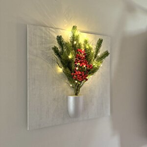 Led Işıklı, Yılbaşı Kokina Ve Çam Ağaçlı, Kabartma Dokulu Çiçekli Tablo
