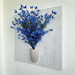 Kabartma Dokulu, Mavi Sakura Çiçekli 3d Tablo