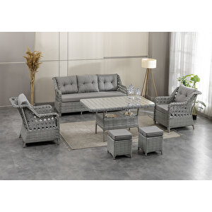 Datça Rattan Bahçe Mobilyası 3+1+1 Açık Gri/masalı
