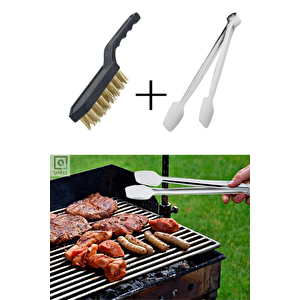 Paslanmaz Çelik Izgara Maşası Mangal Barbekü Temizleme Tel Fırçası (2li Set