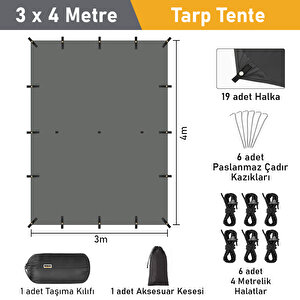Haegs Su Geçirmez Tarp Tente Gölgelik Örtü, 4 Mevsim Taşınabilir Örtü Branda Çok İşlevli Outdoor Açık Hava Kamp Seyahat Tente Branda Barınak Yağmurluk, Güneşlik Karavan Yan Gölgelik Çadır 300x400 Cm - Gri