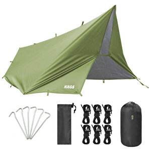 Haegs Su Geçirmez Tarp Tente Gölgelik Örtü, 4 Mevsim Taşınabilir Örtü Branda Çok İşlevli Outdoor Açık Hava Kamp Seyahat Tente Branda Barınak Yağmurluk, Güneşlik Karavan Yan Gölgelik Çadır 300x300 Cm - Yeşil