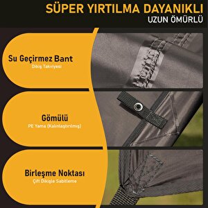 Haegs Su Geçirmez Tarp Tente Gölgelik Örtü, 4 Mevsim Taşınabilir Örtü Branda Çok İşlevli Outdoor Açık Hava Kamp Seyahat Tente Branda Barınak Yağmurluk, Güneşlik Karavan Yan Gölgelik Çadır 300x300 Cm - Yeşil