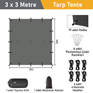 Haegs Su Geçirmez Tarp Tente Gölgelik Örtü, 4 Mevsim Taşınabilir Örtü Branda Çok İşlevli Outdoor Açık Hava Kamp Seyahat Tente Branda Barınak Yağmurluk, Güneşlik Karavan Yan Gölgelik Çadır 300x300 Cm Siyah