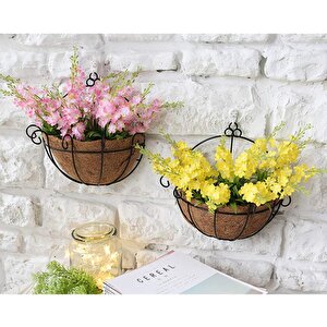 2li̇ Set Çiçek Sepeti Duvar Saksısı Kapı Sepeti Coco Elyaf Makreme Saksı Küçük:25cm Büyük:30cm