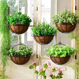 2li̇ Set Çiçek Sepeti Duvar Saksısı Kapı Sepeti Coco Elyaf Makreme Saksı Küçük:25cm Büyük:30cm