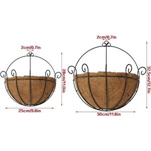 2li̇ Set Çiçek Sepeti Duvar Saksısı Kapı Sepeti Coco Elyaf Makreme Saksı Küçük:25cm Büyük:30cm