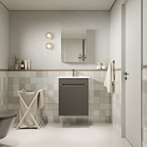 Banyo Dolabı, Ayna Ve Lavabo Seti, 55 Cm, Antrasit