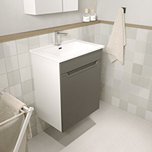 Banyo Dolabı, Ayna Ve Lavabo Seti, 55 Cm, Antrasit