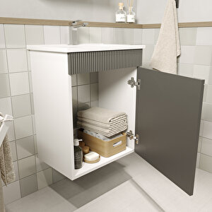 Banyo Dolabı, Ayna Ve Lavabo Seti, 55 Cm, Antrasit