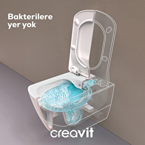 Elegant Kanalsız Asma Klozet, Creavit Yavaş Kapanan Kapak