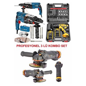 Ultra 3 Lü Set 2100 W Taşlama + 2450 W Kırıcı Delici Hilti + 58 V Full Setli Şarjlı Matkap
