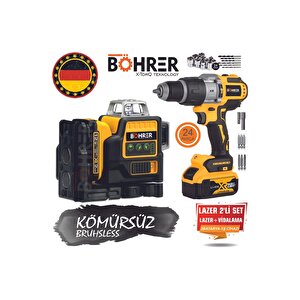 Alman L12ms + 1070 2'li Set Lazer Hizalama Akülü Vidalama ,4 Köşe 12 Satır ,darbeli V258 Canavar